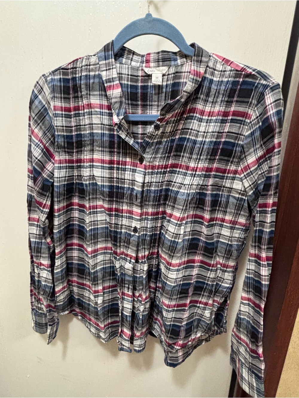 Cato Plaid Button-Down Shirt in Blue White and Red